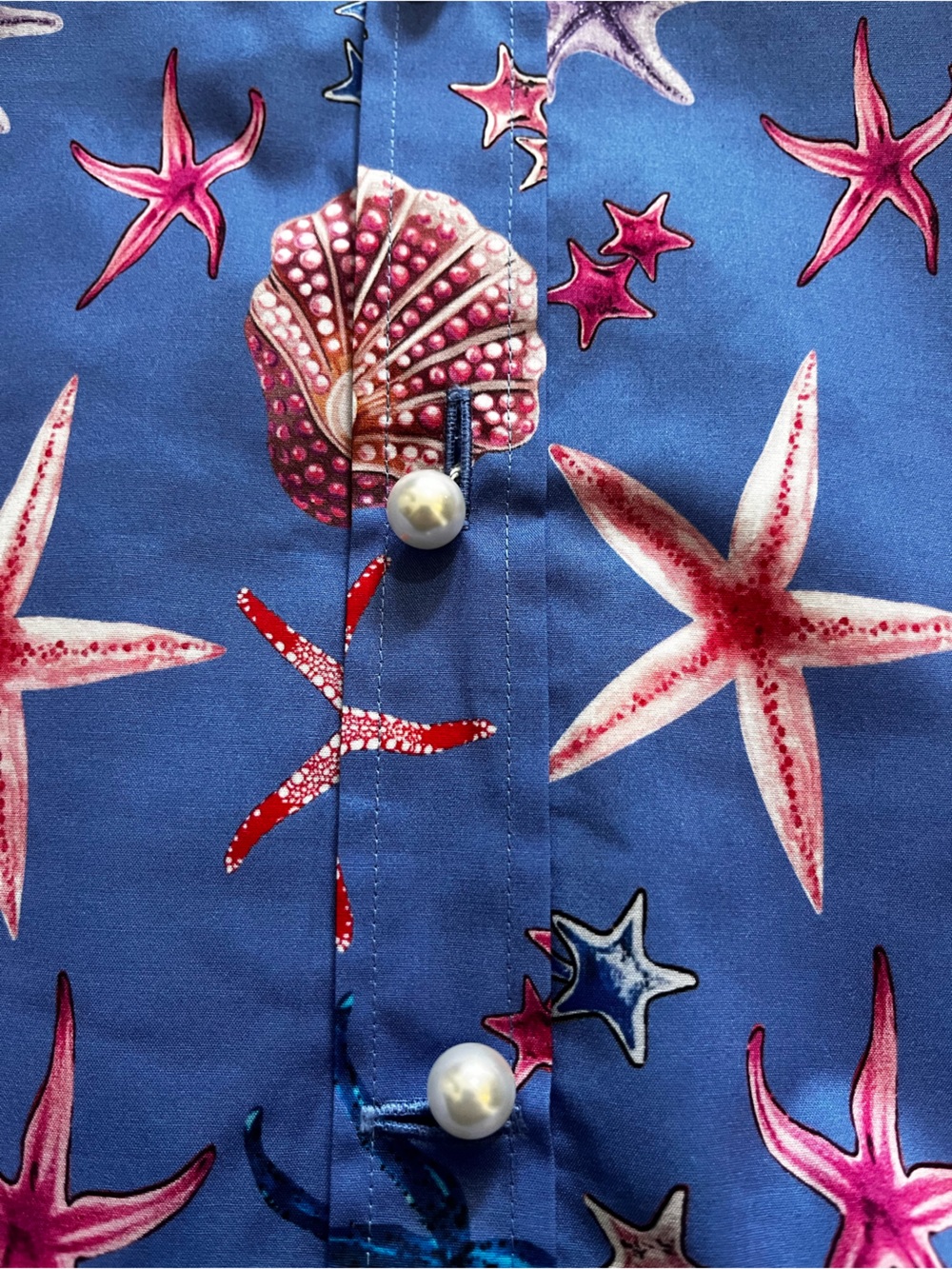$275 HINSON WU LARISSA Long Sleeve Blue Starfish Print Button-Up Blouse Tunic L - Picture 7 of 13